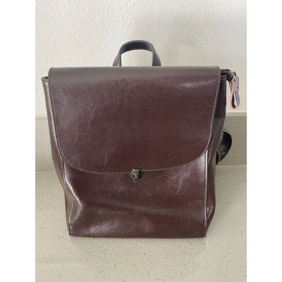 NEW HESHE deep brown leather backpack - Picture 1 of 11